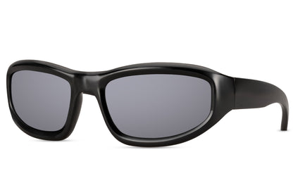 Klassiske hurtigbriller sorte glas og stel side