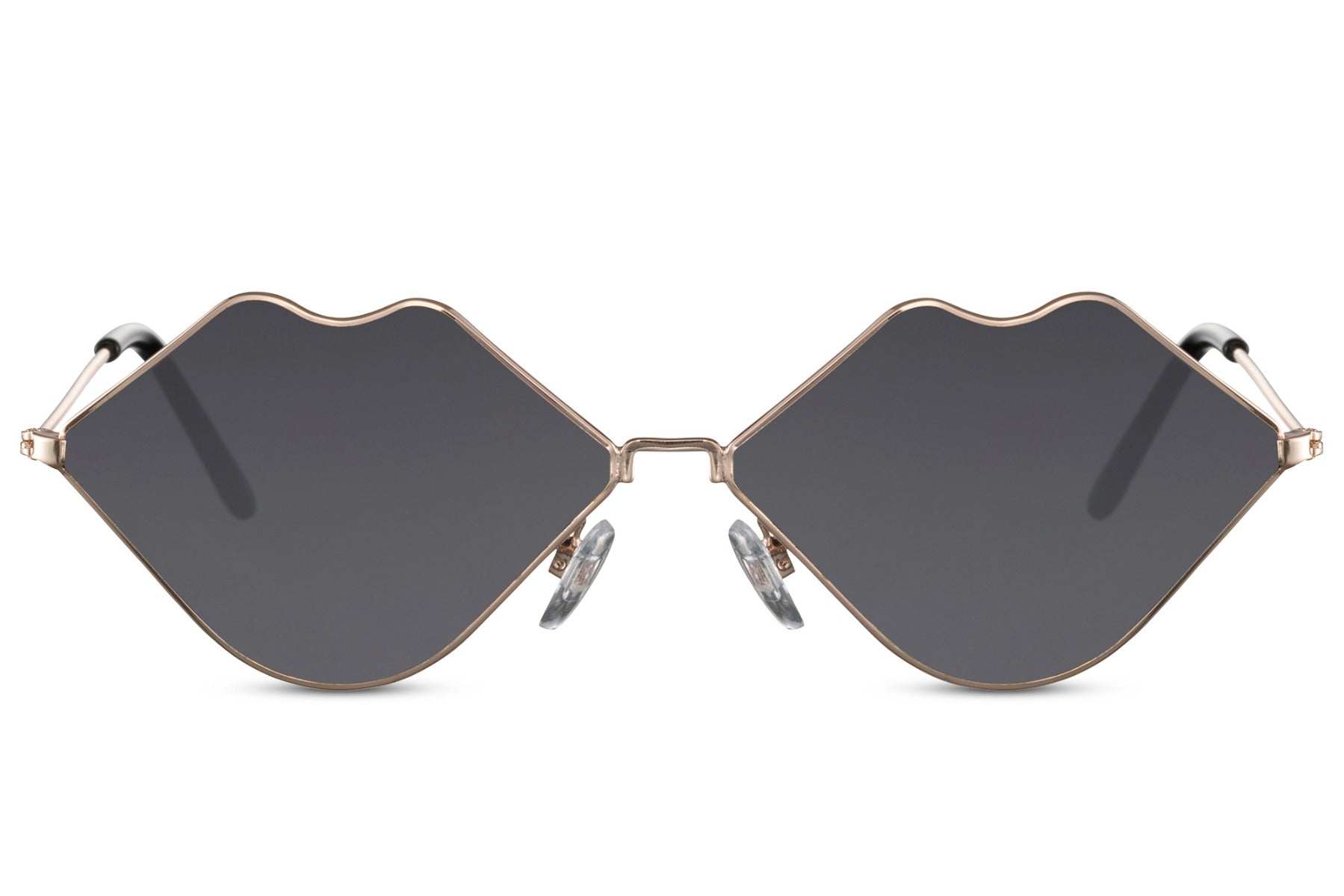 Læbeformede sorte solbriller til festivaller eller polterabend set fra fronten