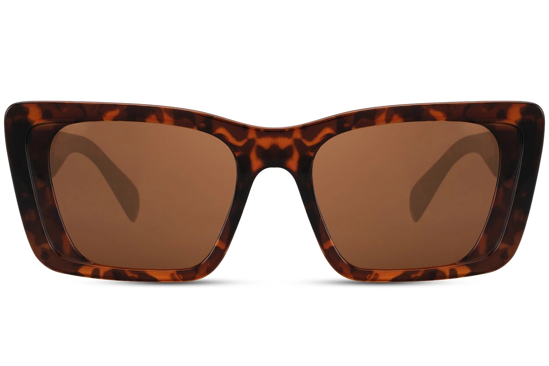 Leopard solbriller med takkede stænger og firkantede glas set fra fronten
