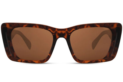 Leopard solbriller med takkede stænger og firkantede glas set fra fronten