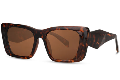 Leopard solbriller med takkede stænger og firkantede glas set fra siden