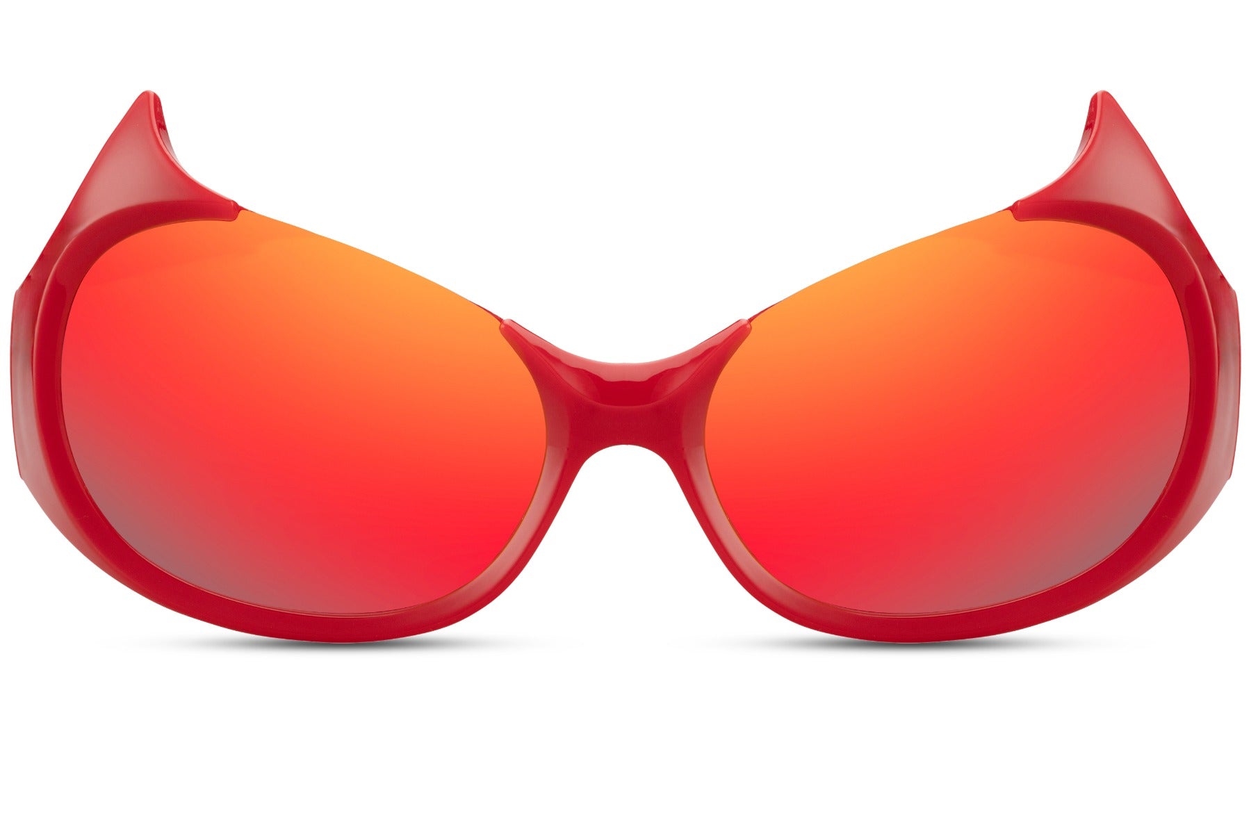 Onde øjne skurke solbriller i rød med store glas set fra fronten