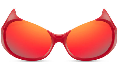 Onde øjne skurke solbriller i rød med store glas set fra fronten