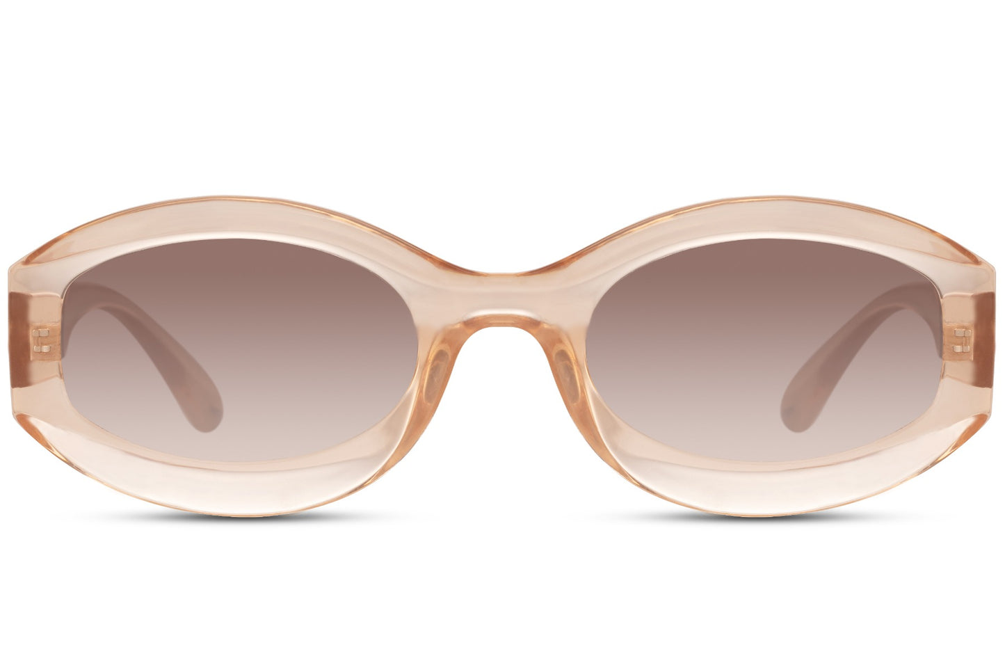 Ovale hurtigbriller med beige glas og beige stel set fra fronten