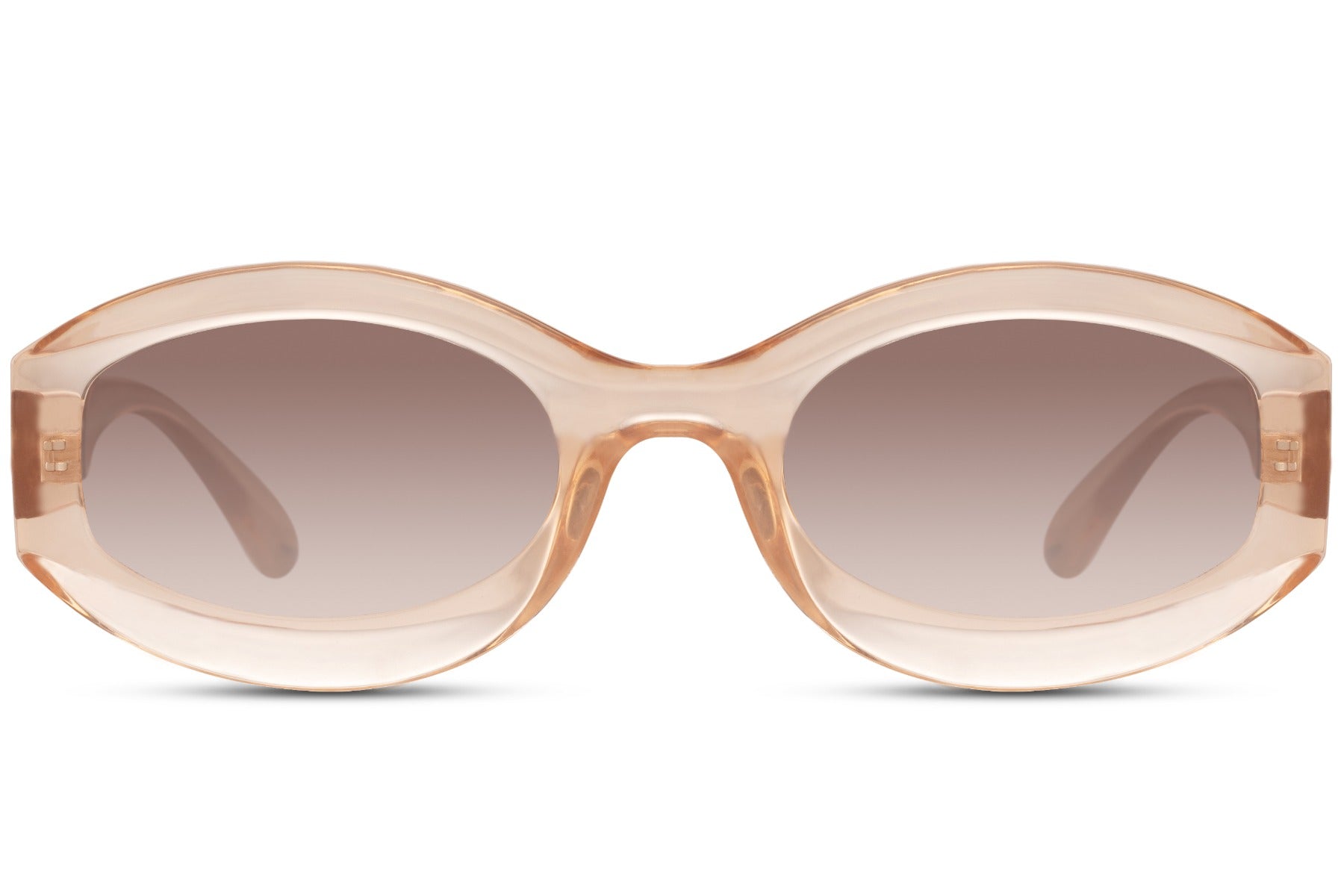 Ovale hurtigbriller med beige glas og beige stel set fra fronten