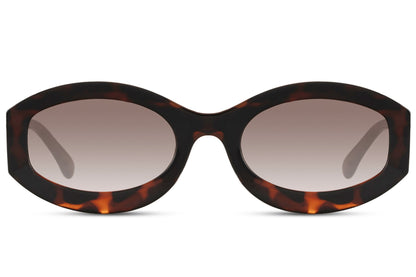 Ovale hurtigbriller med grå glas og leopard stel set fra fronten