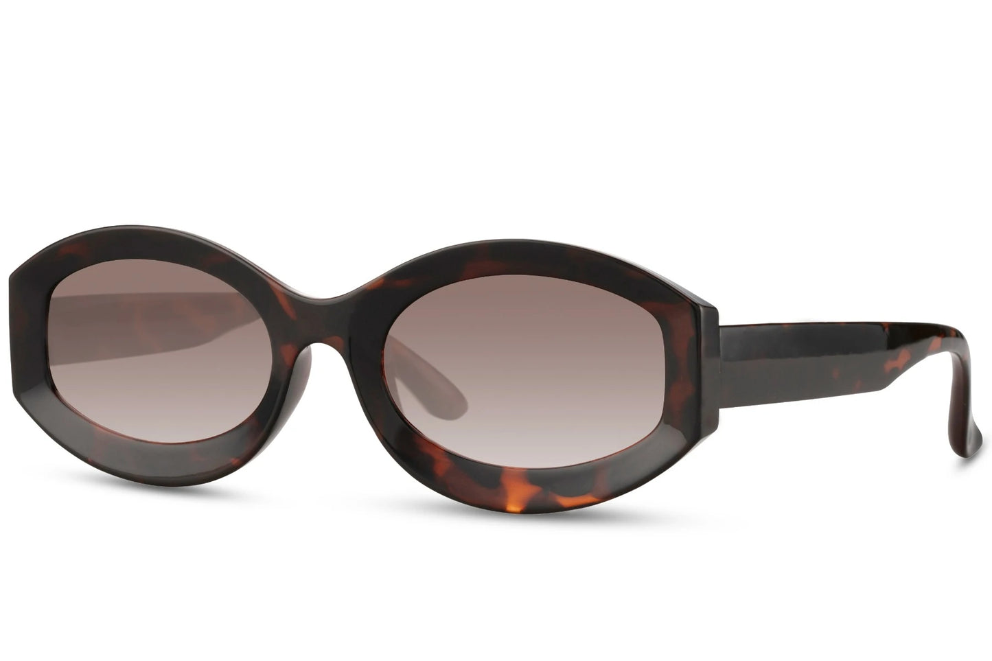 Ovale hurtigbriller med grå glas og leopard stel set fra siden