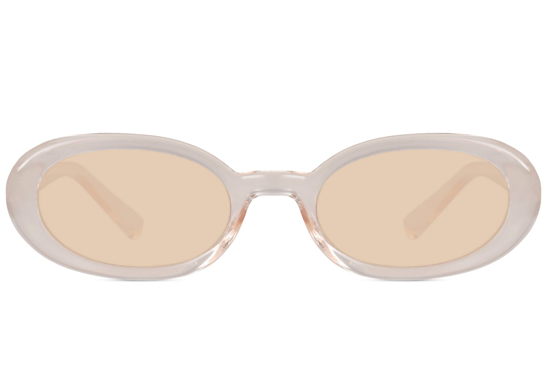 Smalle ovale hurtige solbriller med beige glas set fra fronten