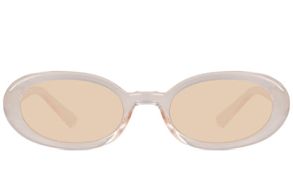 Smalle ovale hurtige solbriller med beige glas set fra fronten