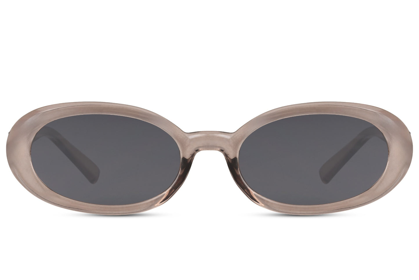 Smalle ovale hurtige solbriller med grå glas set fra fronten