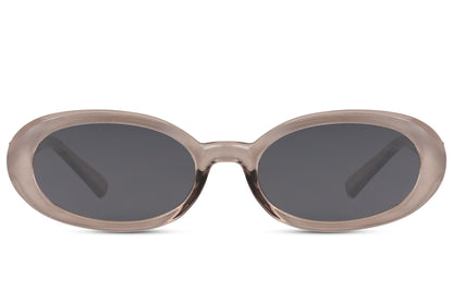 Smalle ovale hurtige solbriller med grå glas set fra fronten