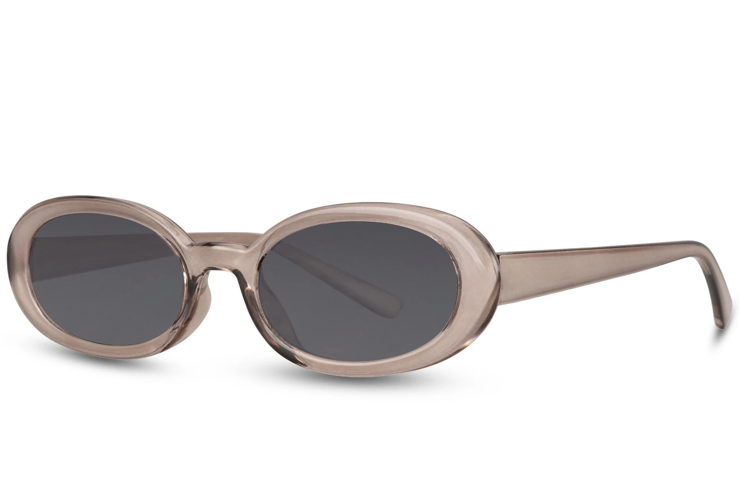 Smalle ovale hurtige solbriller med grå glas set fra siden
