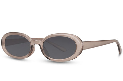 Smalle ovale hurtige solbriller med grå glas set fra siden