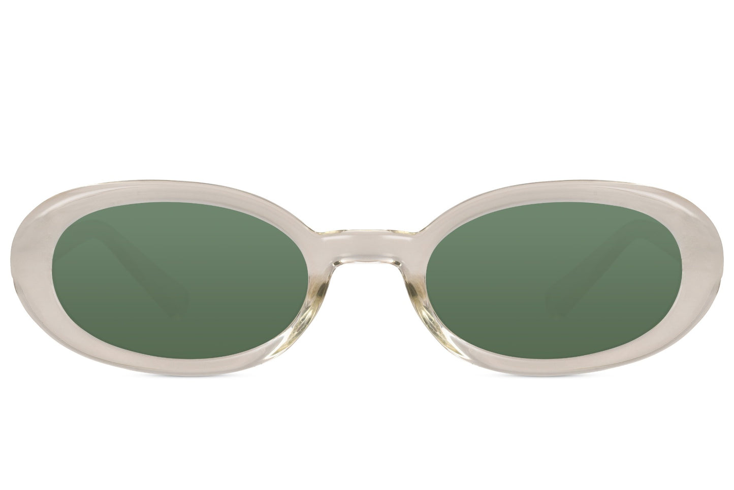 Smalle ovale hurtige solbriller med grønne glas set fra fronten