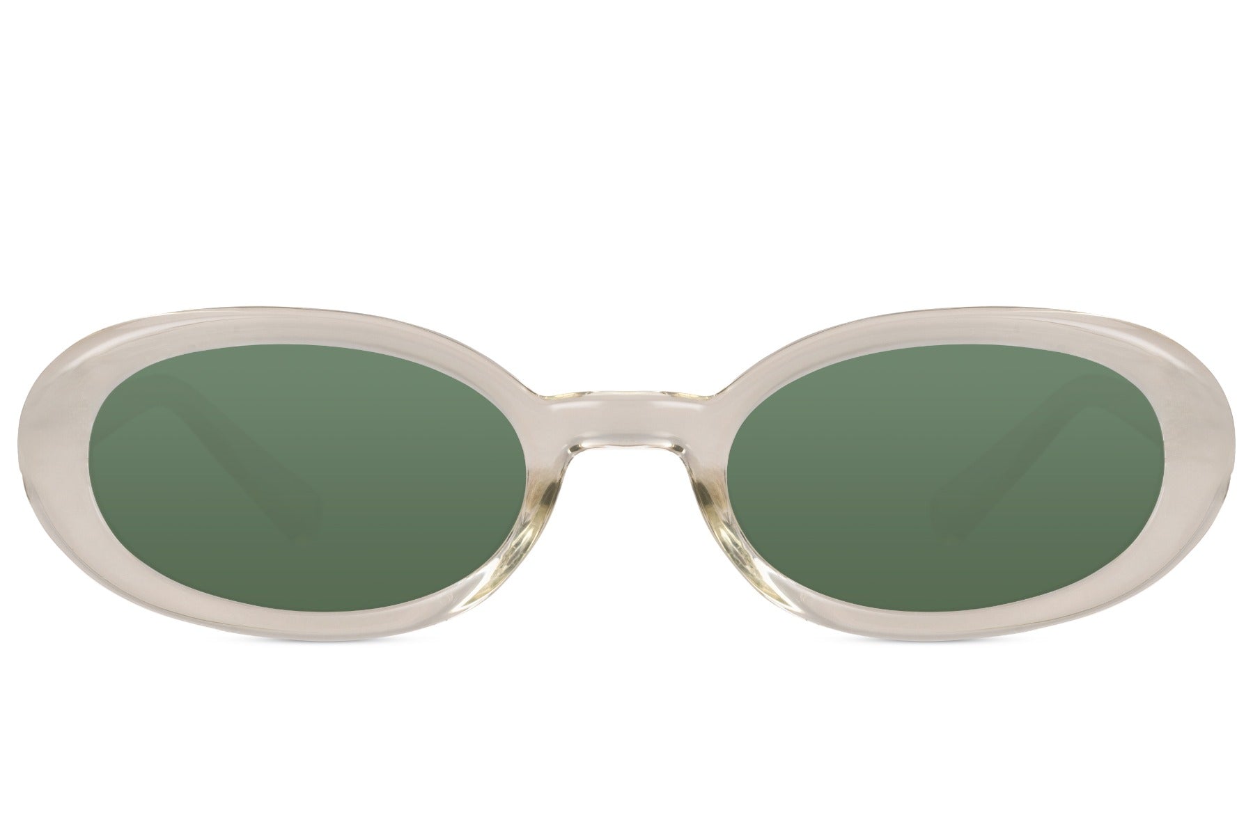 Smalle ovale hurtige solbriller med grønne glas set fra fronten