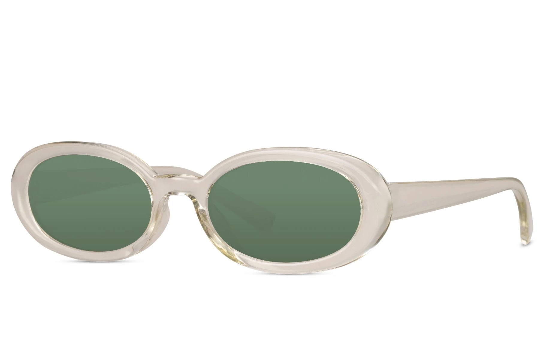 Smalle ovale hurtige solbriller med grønne glas set fra siden