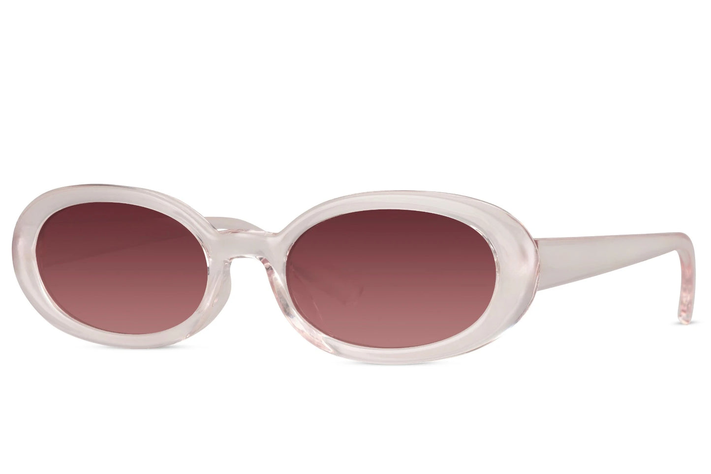 Smalle ovale hurtige solbriller med røde glas set fra siden