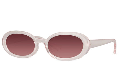 Smalle ovale hurtige solbriller med røde glas set fra siden