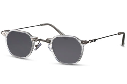 Runde professor hurtig briller med lang bro og sølv stel set fra siden