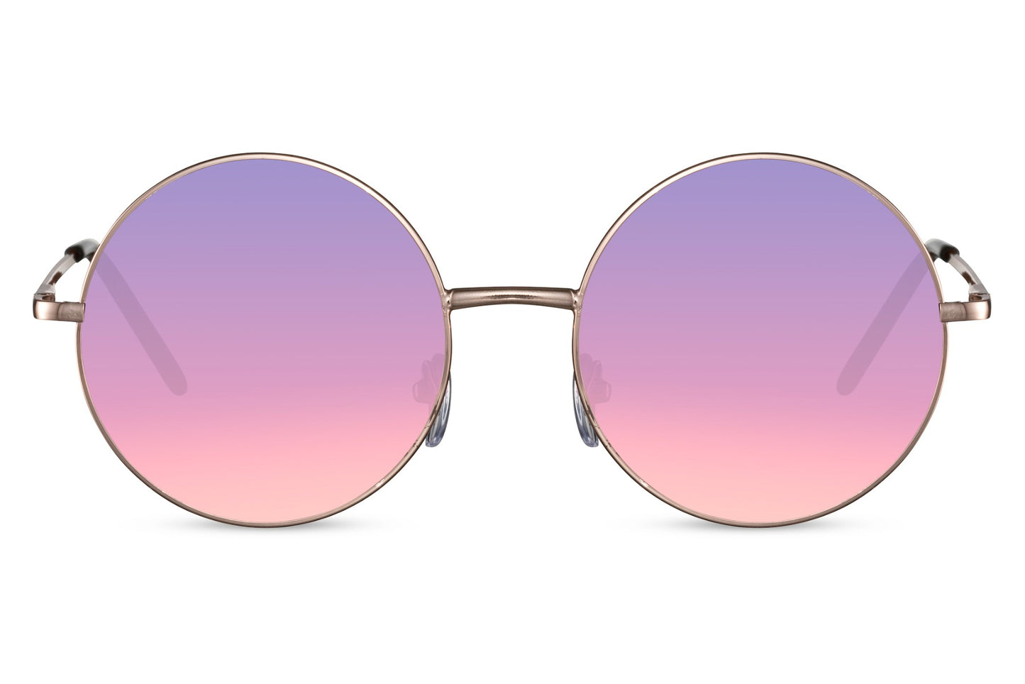 Professor solbriller med kuglerunde glas i pink set fra fronten