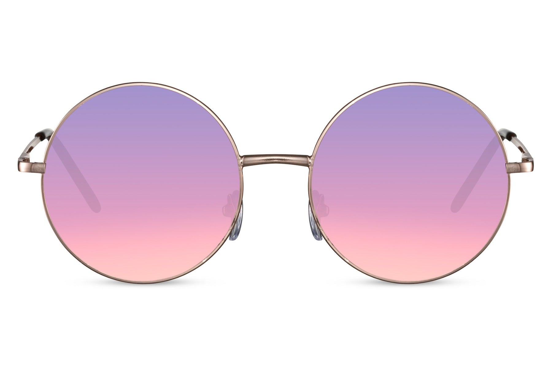 Professor solbriller med kuglerunde glas i pink set fra fronten