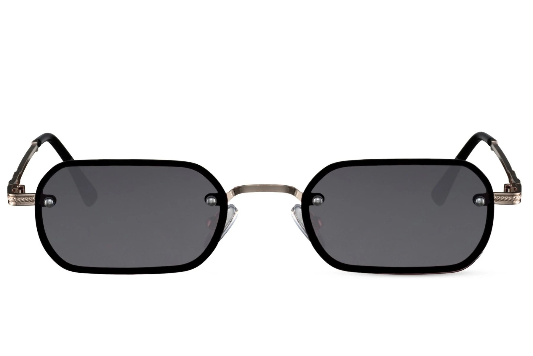 Retro hurtigbriller med aflange sort glas set fra fronten