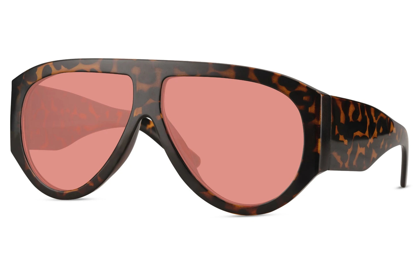 Rød og leopard hurtigbrille med store runde glas og tyk stel set fra siden
