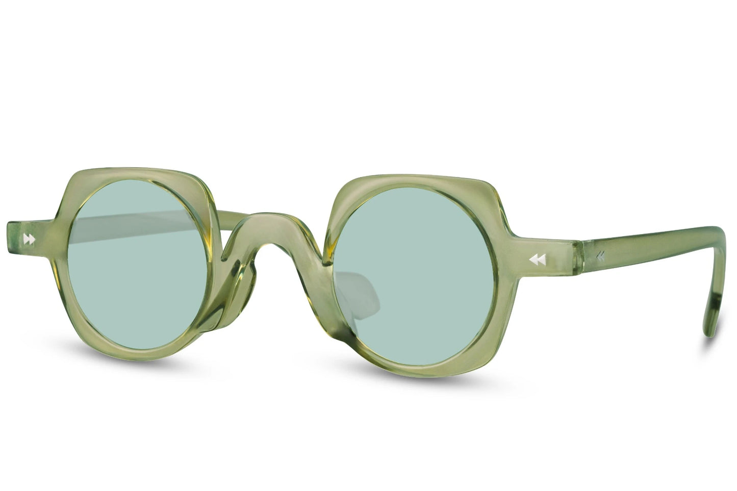 Runde hurtigbriller med firkantet stel i grøn set fra siden