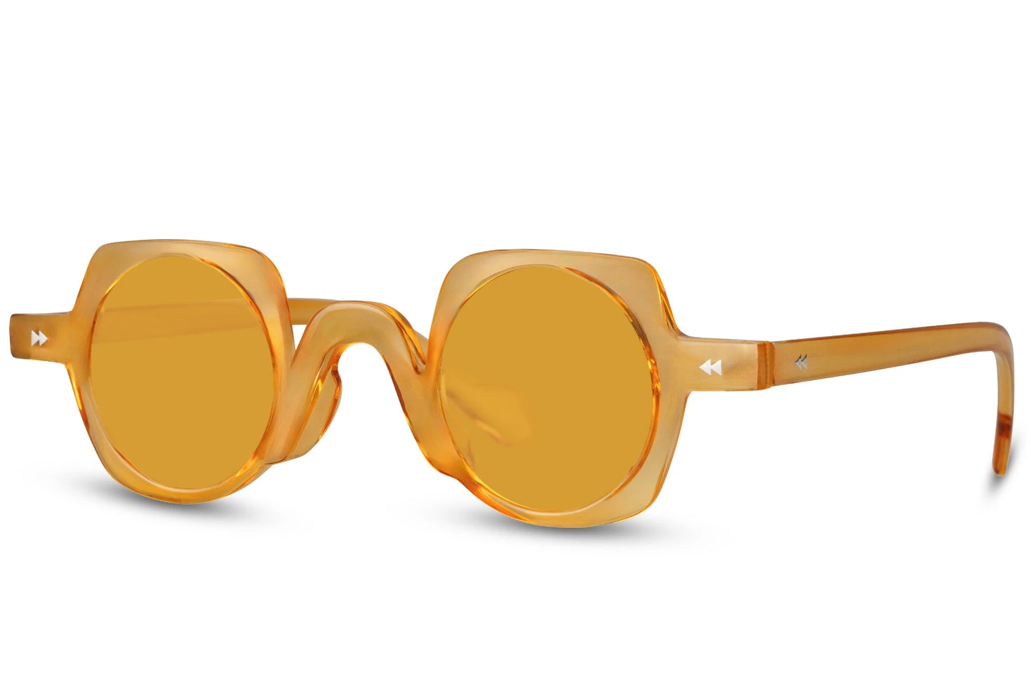 Runde hurtigbriller med firkantet stel i gul set fra siden