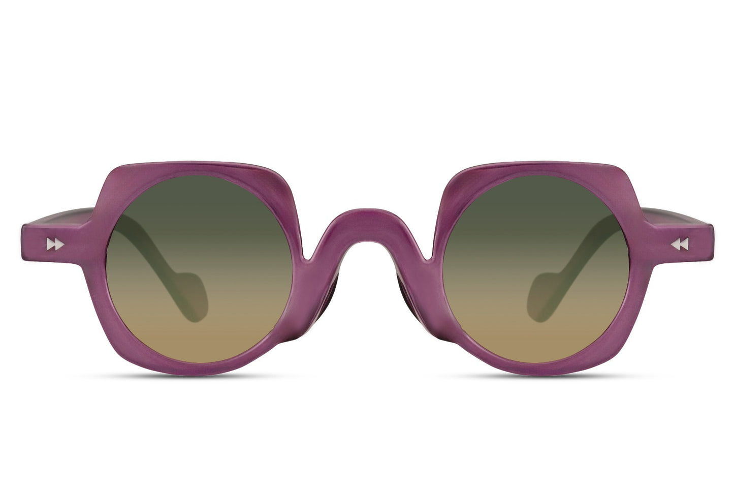 Runde hurtigbriller med firkantet stel i lilla set fra front