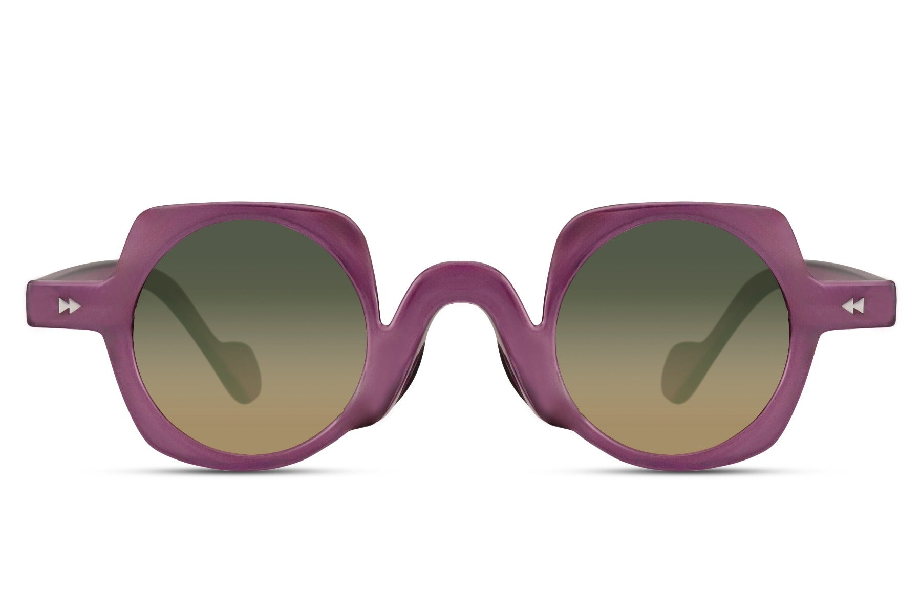 Runde hurtigbriller med firkantet stel i lilla set fra front