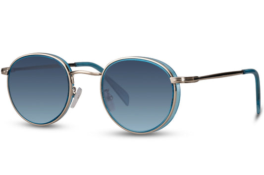 Runde solbriller med metal kant i blå