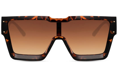 Shield solbriller med ét glas og leopard stel set fra fronten