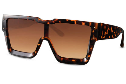 Shield solbriller med ét glas og leopard stel set fra siden