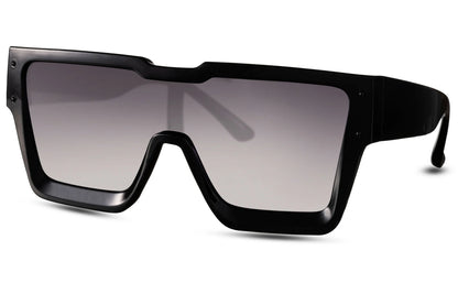 Shield solbriller med ét glas og sort stel set fra siden