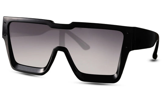 Shield solbriller med ét glas og sort stel set fra siden