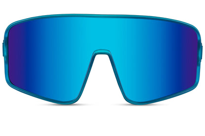 Simple cykelbriller med blå glas set fra fronten