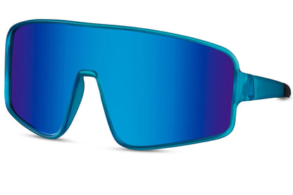 Simple cykelbriller med blå glas set fra siden