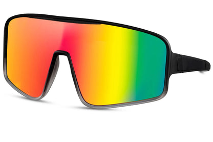 Simple cykelbriller med røde og grønne glas set fra siden