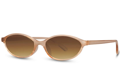 Smalle hurtigbriller med brune glas og brunt stel set fra siden