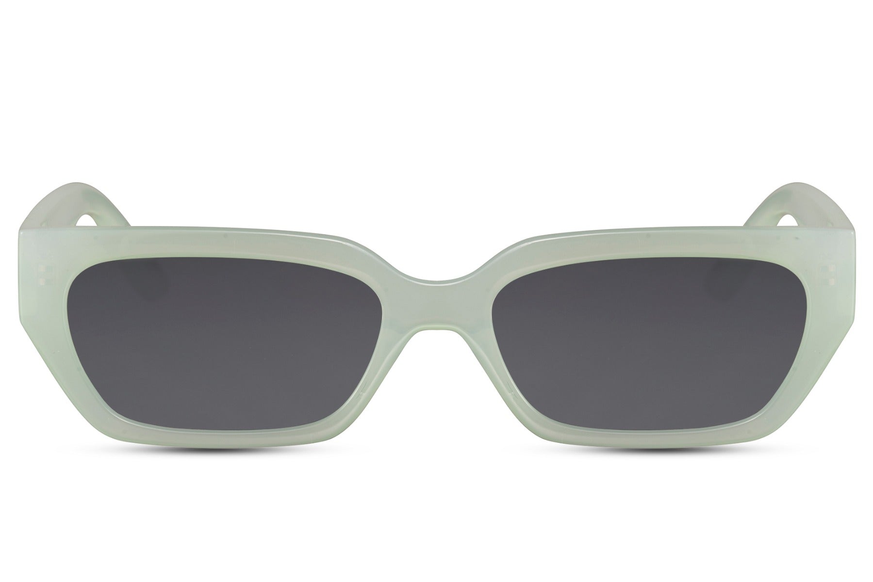 Smalle kantede hurtigbriller i grønt stel set fra fronten