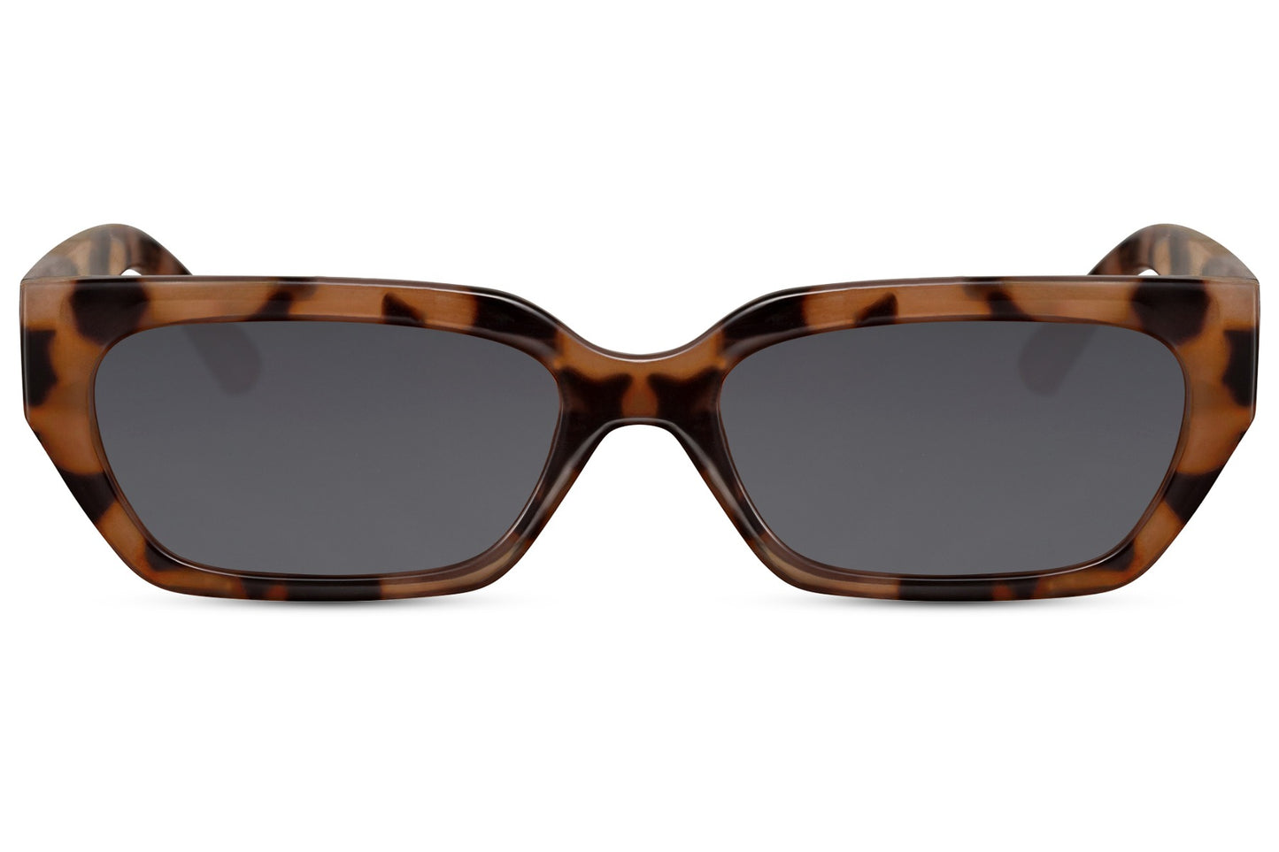 Smalle kantede hurtigbriller i leopard stel set fra fronten