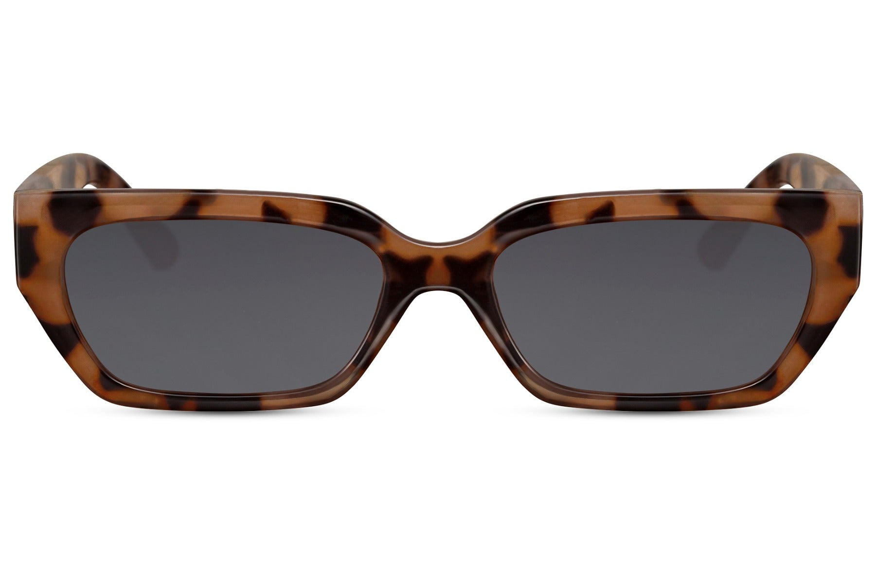 Smalle kantede hurtigbriller i leopard stel set fra fronten