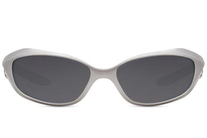 Smalle sølvfarvede hurtigbriller set fra fronten