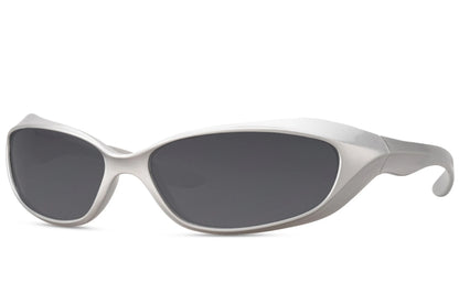 Smalle sølvfarvede hurtigbriller set fra siden