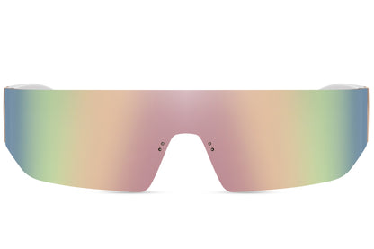 Smalle sportsbriller i røde og blå gradient glas set fra fronten