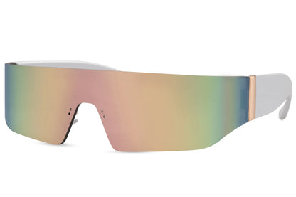 Smalle sportsbriller i røde og blå gradient glas set fra siden