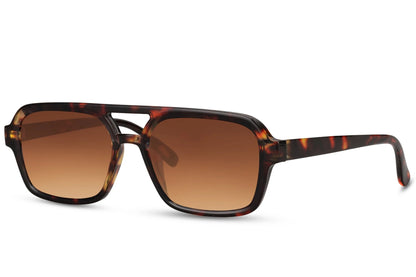 Solbriller med dobbelt bro i brune glas og leopard stel set fra siden