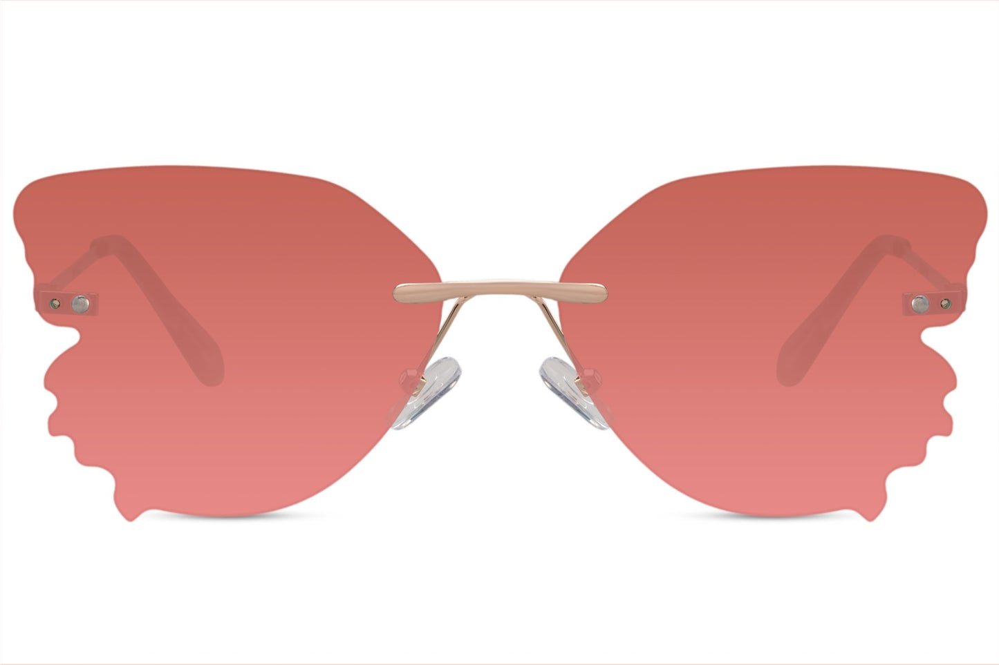 Sommerfugl solbriller med røde glas set fra fronten