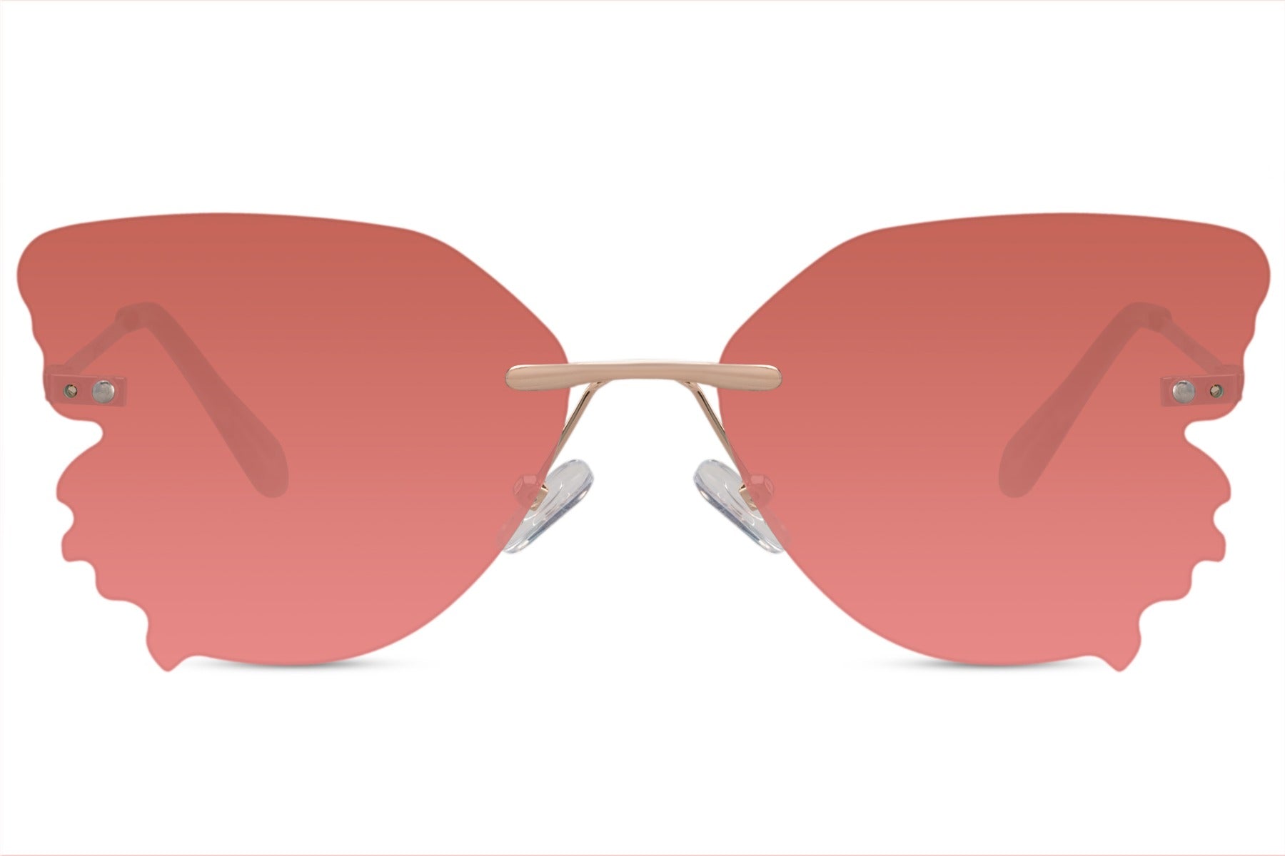 Sommerfugl solbriller med røde glas set fra fronten